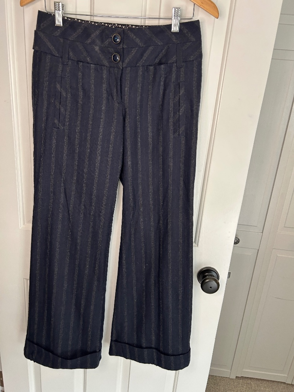 Anthropologie Leifsdottir Wool Pinstripe Wool Blend Trouser Pants Size 4 - Navy